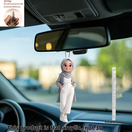 Acrylic 2D Flat Car Rearview Mirror Pendant Cute Girl