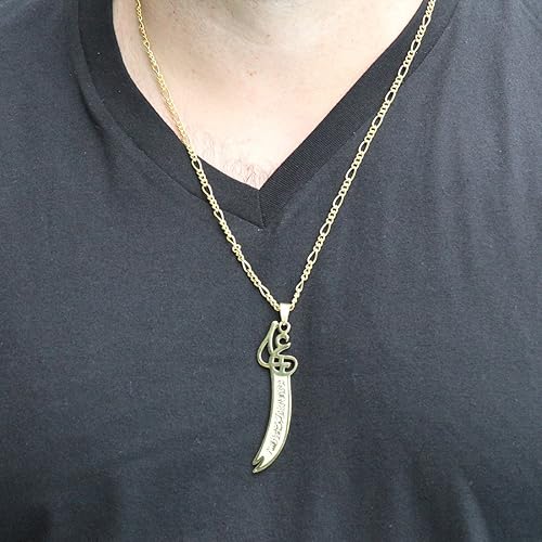 Ali Sword Necklace Stainless Steel Men Pendant Talisman Islamic Jewelry